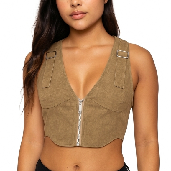 Luxe To Kill Brown Acid Wash Corset Top Size 6 NWT - Picture 1 of 7